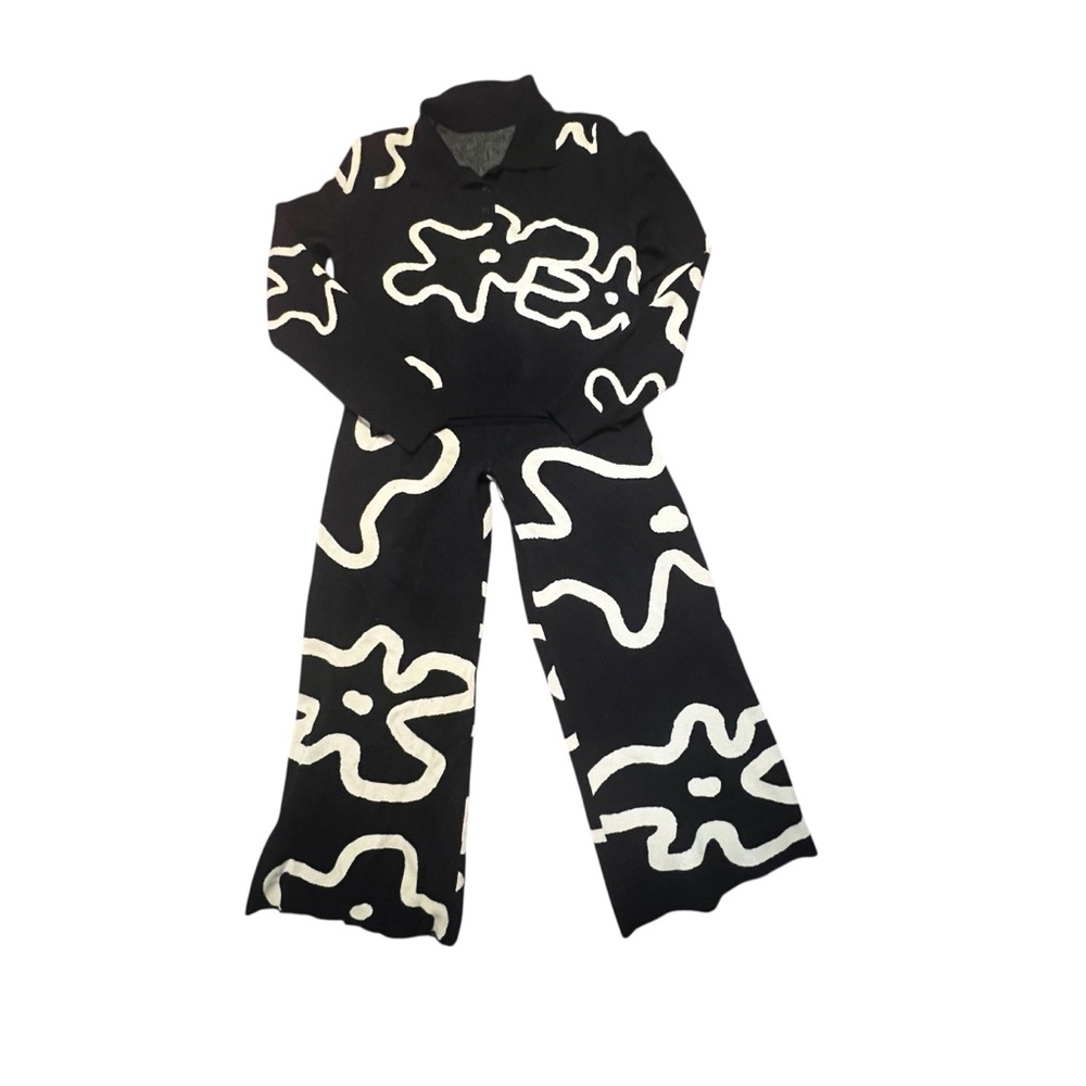 Cider Black and White Wide Leg Jumpsuit